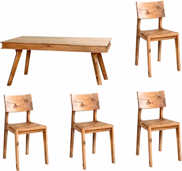 IH Design Modern Rectangular Sheesham Wood Dining Set in Brown with 4 Chairs