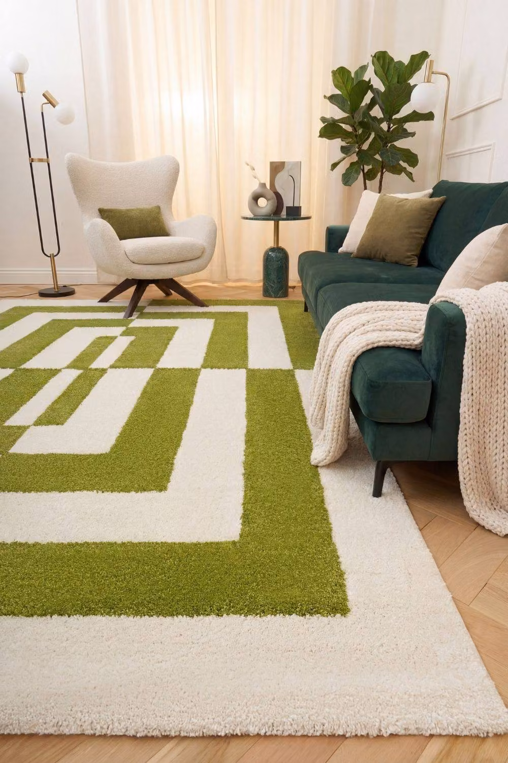 THE RUGS Joli Geometric Soft and Dense Pile Living Room and Bedroom Rug in Light Green, W: 200 cm, D: 290 cm – 2