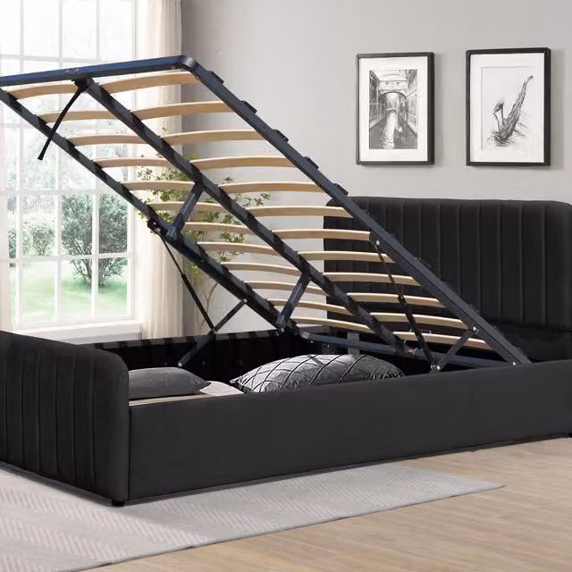 Comfy Living Gas Lift Ottoman Bedframe in Black Brushed Velvet, W: 180 cm, D: 200 cm