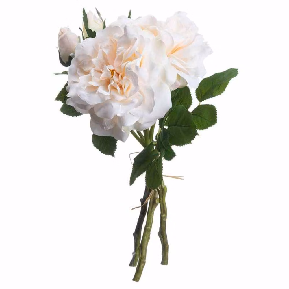 Lemon Pavilion Furniture and Decor Peachy Short Stem Rose Bouquet Artificial Flowers in Pink and White, W25 x D25 x H35 cm – 2