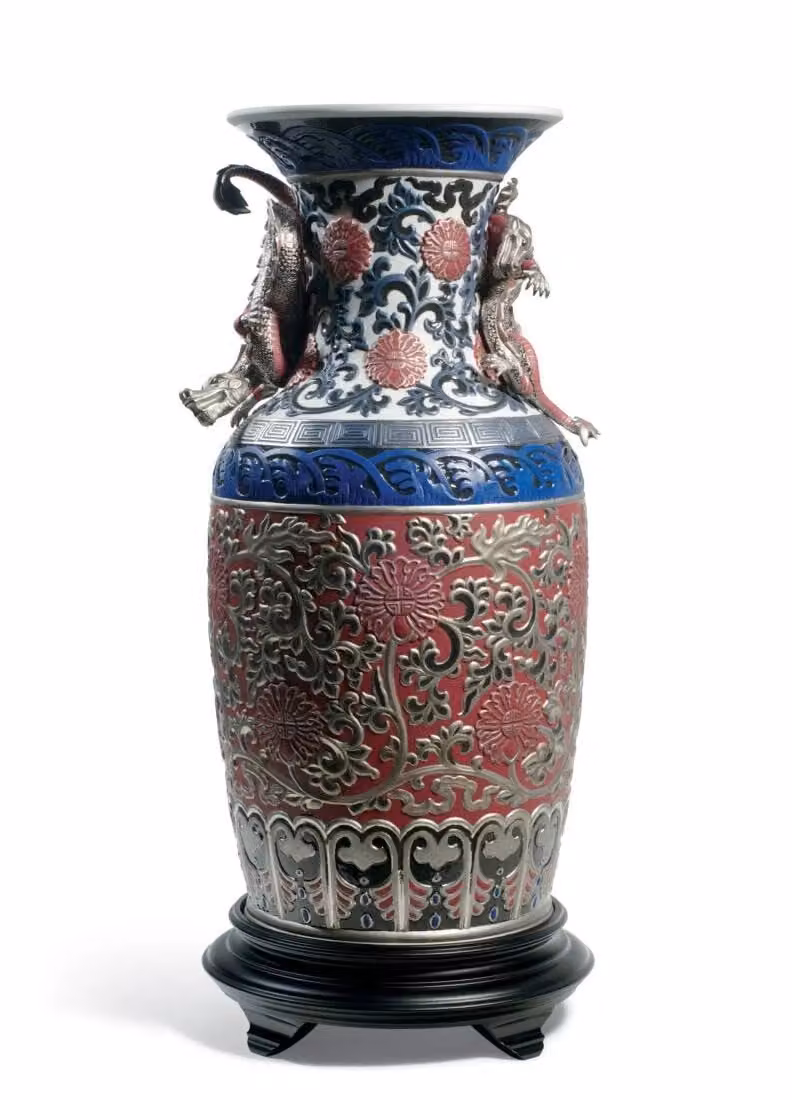 Lladró Oriental Red Porcelain Vase Sculpture Limited Edition