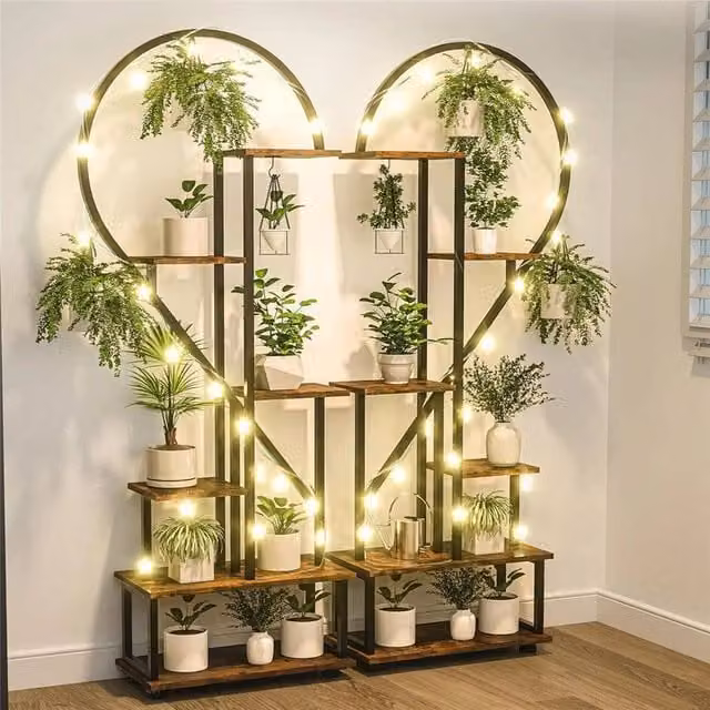 EONLION 6 Tier Metal Plant Stand in Brown, Height: 165 cm, Width: 100 cm