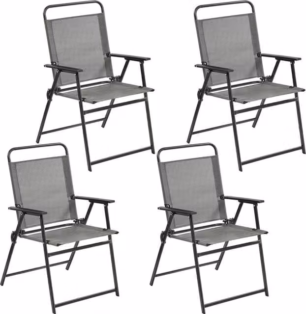 Yaheetech Modern Grey Metal Folding Dining Chair Set for Garden and Patio
