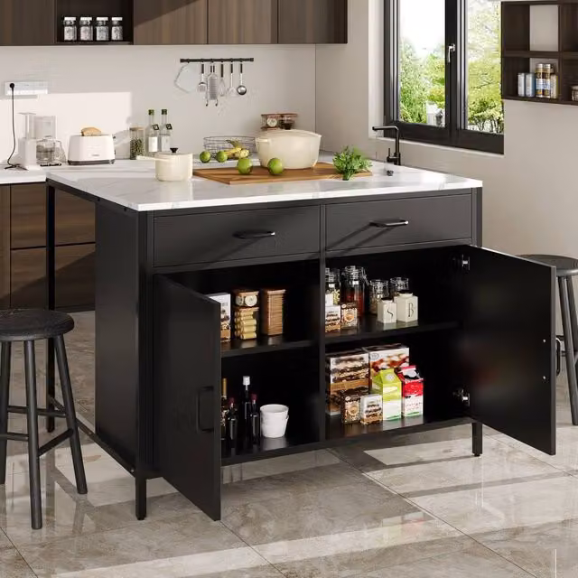 ModernLuxe Kitchen Island with Adjustable Feet in Black