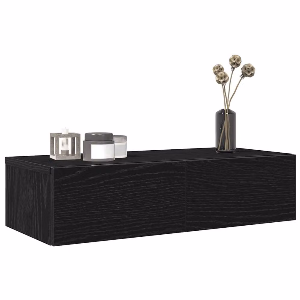 Berkfield Home Wall Mounted Shelf with Drawers in Black, W: 60 cm, D: 26.5 cm, H: 15 cm – 2