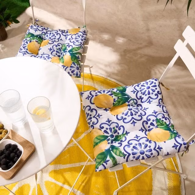 OHS Yellow Mediterranean Square Outdoor Garden Seat Pads with Water Repellent Fabric