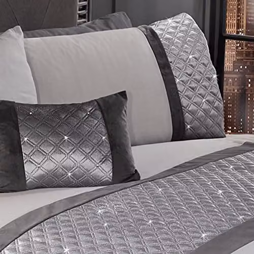 Belle Maison Hollywood Diamante Velvet Filled Square Cushion in Silver Grey – 1