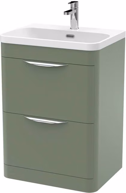 Balterley Wave 600mm Floor Standing 2 Drawer Unit and Ceramic Basin in Satin Green