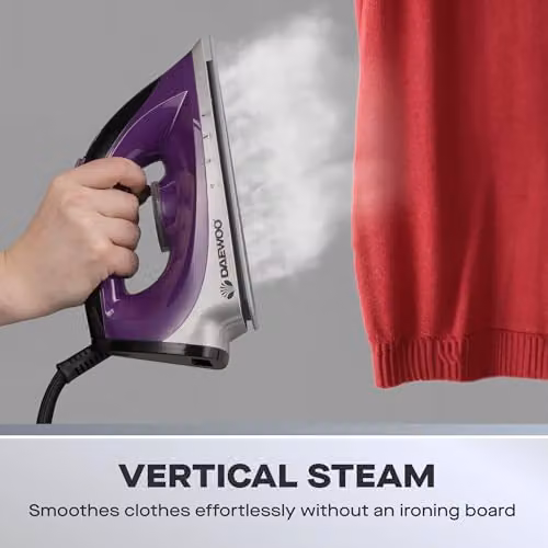 Daewoo 2400W Electric Steam Generator Iron with 1.2L Detachable Water Tank and Ceramic Soleplate in Purple or Black – 4