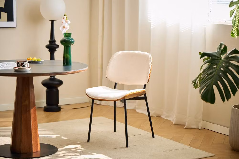 Nordlys Set of 2 Industrial Metal and Wood Dining Chairs in Beige and Black – 2