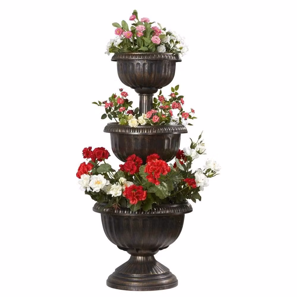 FLAVORA Chelsea 3 Tiered Ornamental Garden Planter Tub in Brown and Bronze – 2