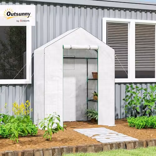 Outsunny White Walk-in Greenhouse with 4 Shelves, W/D/H: 143 x 74 x 190 cm – 2