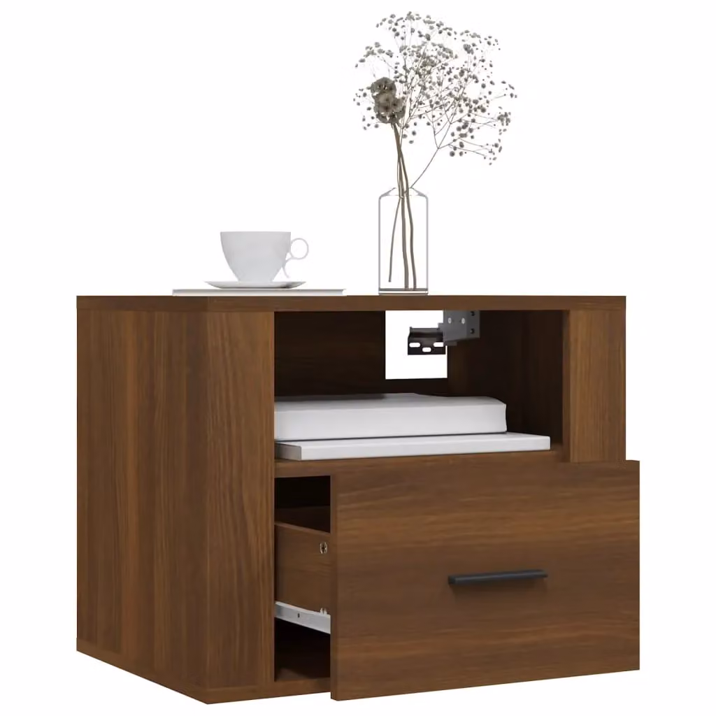 Berkfield Home Wall-mounted Bedside Cabinets, 2 Piece Set in Brown Oak, W: 50 cm, D: 36 cm, H: 40 cm – 3