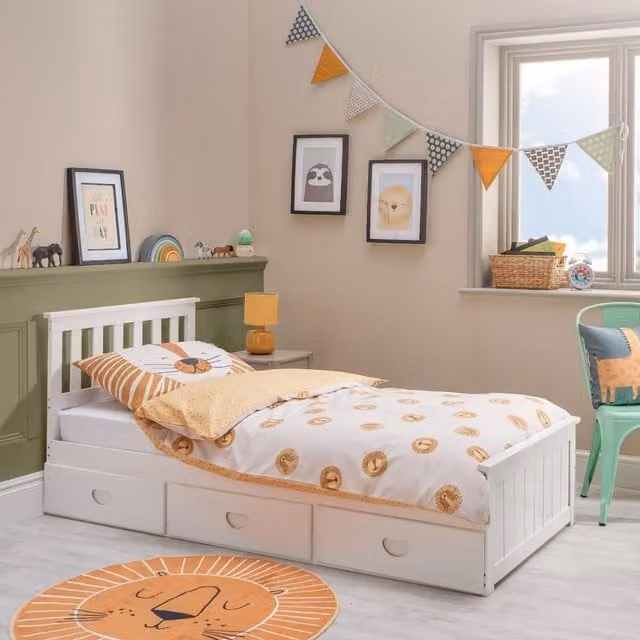 Home Treats Modern White Solid Pine Wood Bed with 3 Drawers