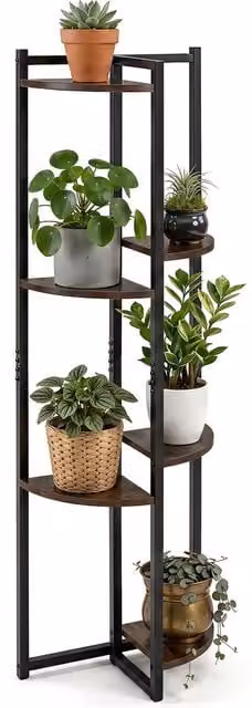 COSTWAY 6 Tier Industrial Plant Stand with Metal Frame in Brown and Black