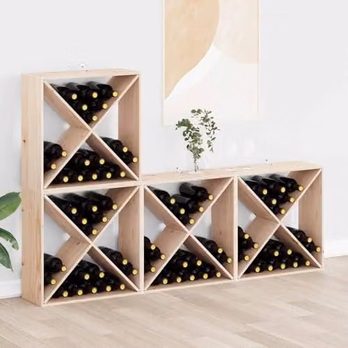 vidaXL 4-Piece Rustic Wine Rack in Natural Solid Pine Wood, W/D/H: 62 x 25 x 62 cm – 2