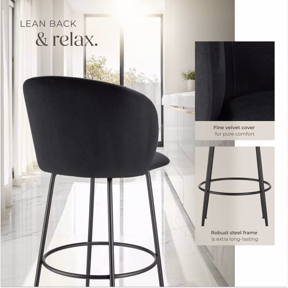 tectake Luana Bar Stool Set of 4 in Black Velvet – 4