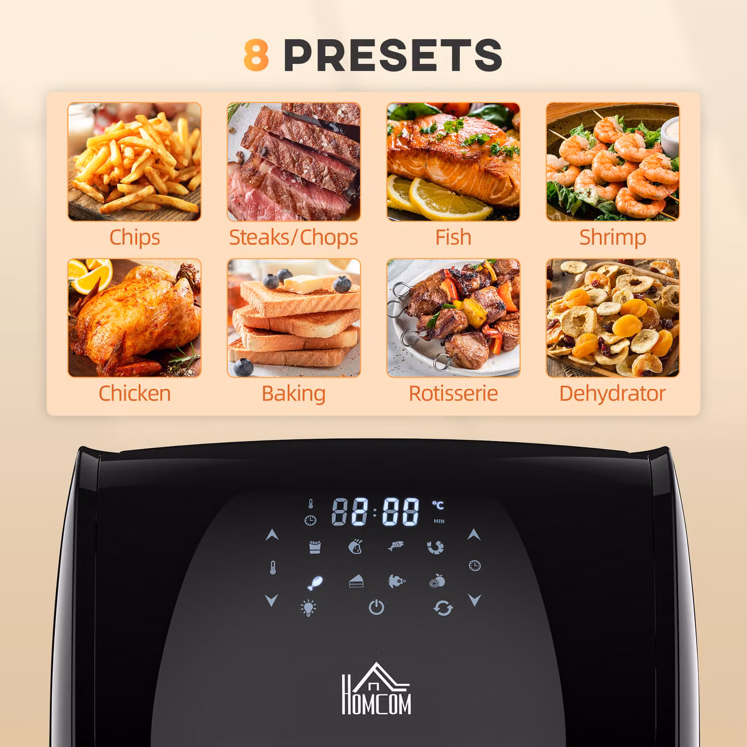 HOMCOM 12L 8-in-1 Digital Air Fryer Oven with Rapid Air Circulation, 1800W, Black – 8