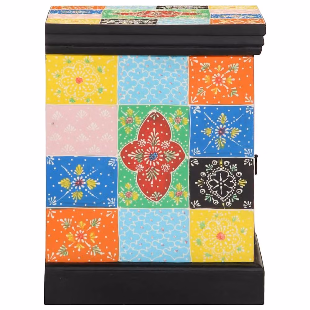 Berkfield Home Multicolour Floral Mango Wood Bedside Cabinet W: 40 cm, D: 35 cm, H: 45 cm – 3