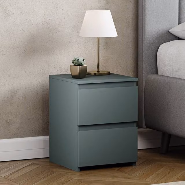HD Designs Denver 2 Drawer Bedside Chest in Green, W/D/H: 40.0 x 29.5 x 29.5 cm – 1