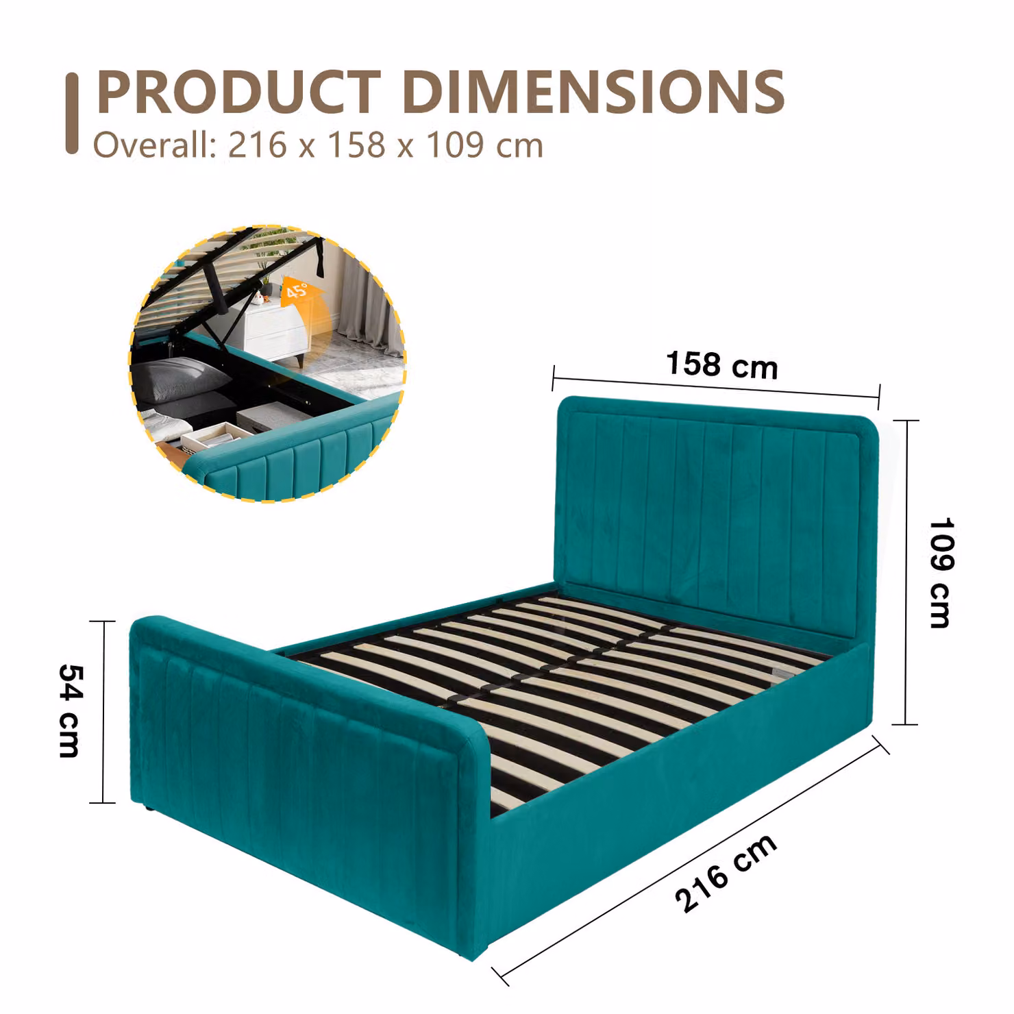 Comfy Living Modern Green Velvet Ottoman Bed Frame, W/D/H: 180 x 200 x 158 cm – 3