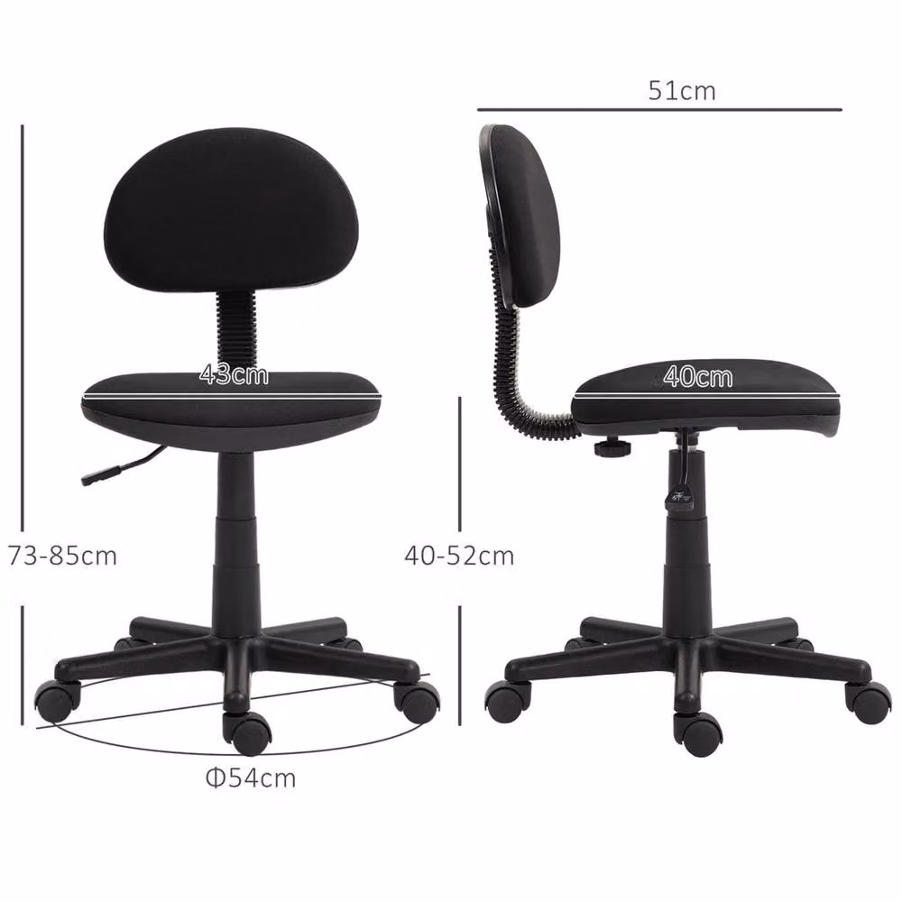 Havendro Black Armless Task Chair with 360 Degree Swivel and Adjustable Height – 2