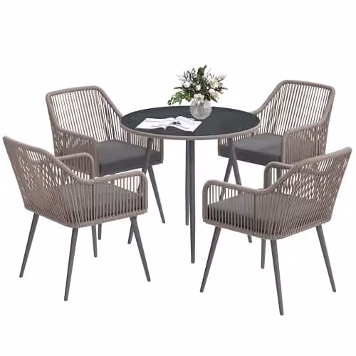 Outsunny 4 Seater Rattan Garden Dining Set in Brown – 1