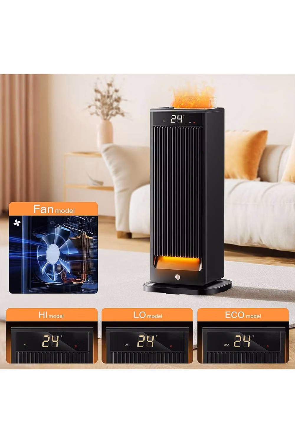 H&O Direct Black Ceramic Fan Heater with Humidification and Thermostat – 4