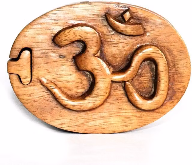 KDMK Om Bali Magic Box Brown Sheesham Wood Oval Puzzle Gift
