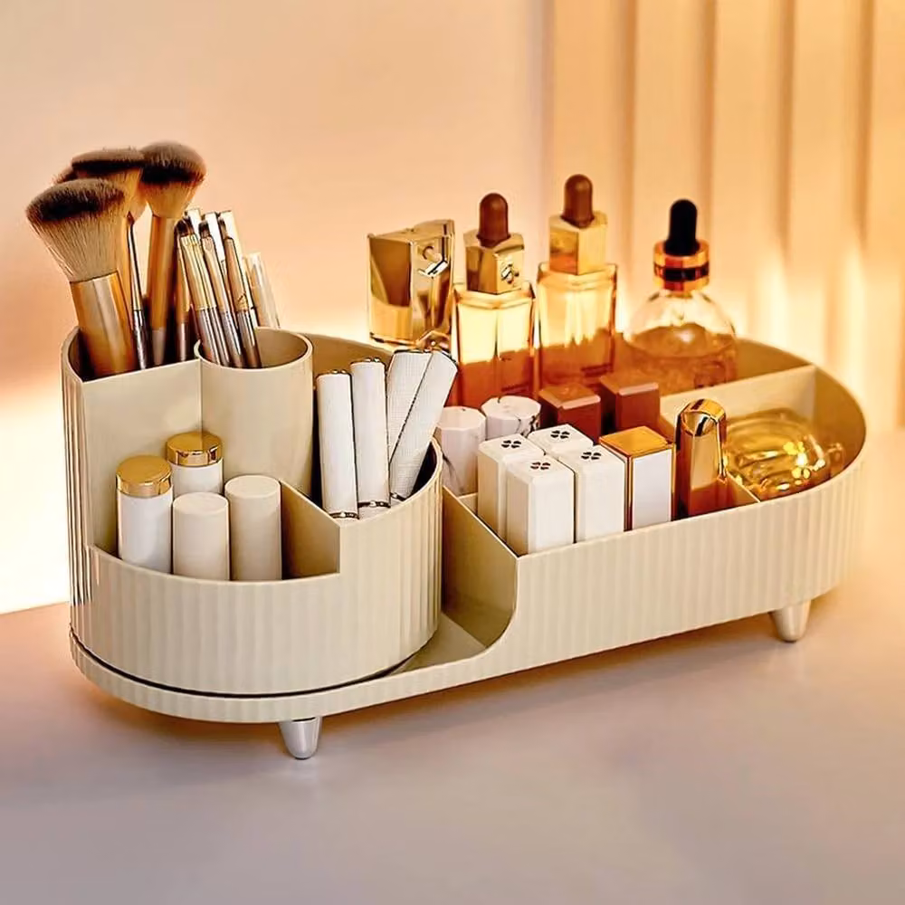 VOGREX 360 Rotating Makeup Organiser for Lipstick and Brush Storage in Beige – 2