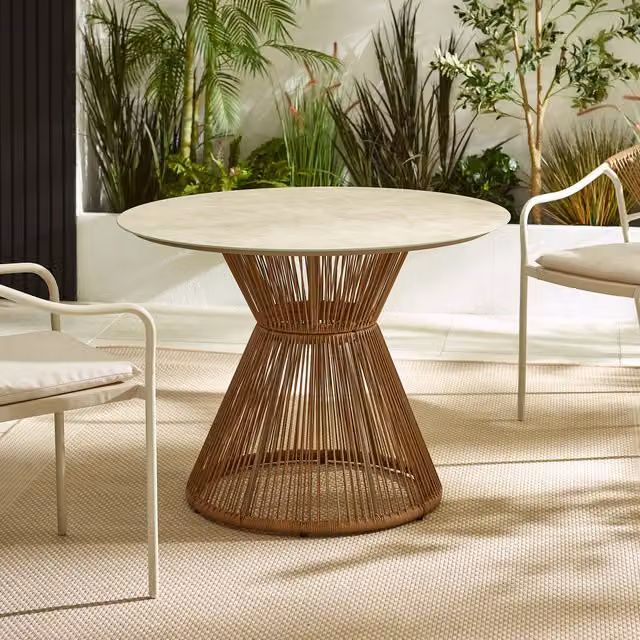 FurnitureboxUK Lanai Rattan Round Garden Dining Table in Beige