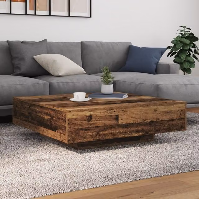 Berkfield Home Square Coffee Table with LED Lights in Brown Oak Wood, W/D/H: 100 x 100 x 31 cm