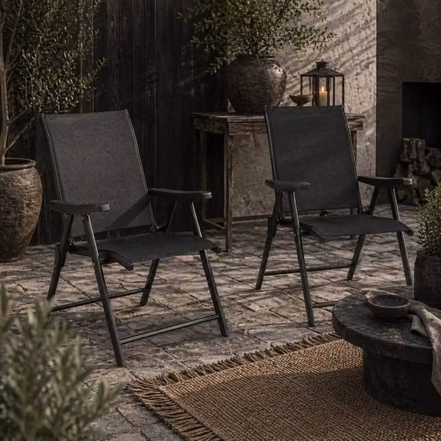 Wyld Haus Set of 2 Dark Grey Aluminium Folding Garden Chairs with Breathable Mesh – 1