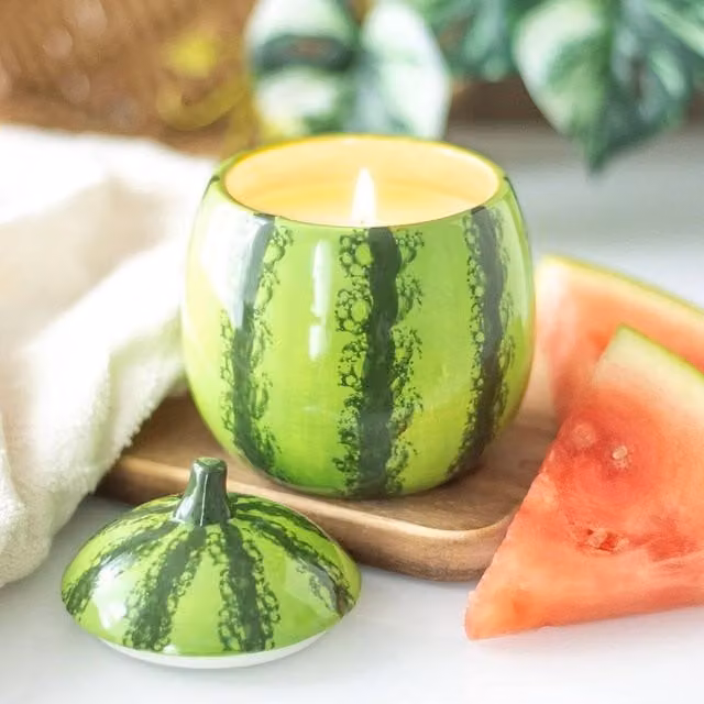 Uniqueful Green Watermelon Shaped Ceramic Pillar and Votive Candle Jar – 1