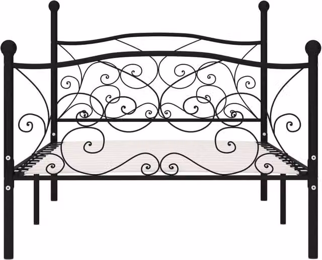 Berkfield Home Elegant Bed Frame with Slatted Base, Black Metal, W/D/H: 90 x 200 cm
