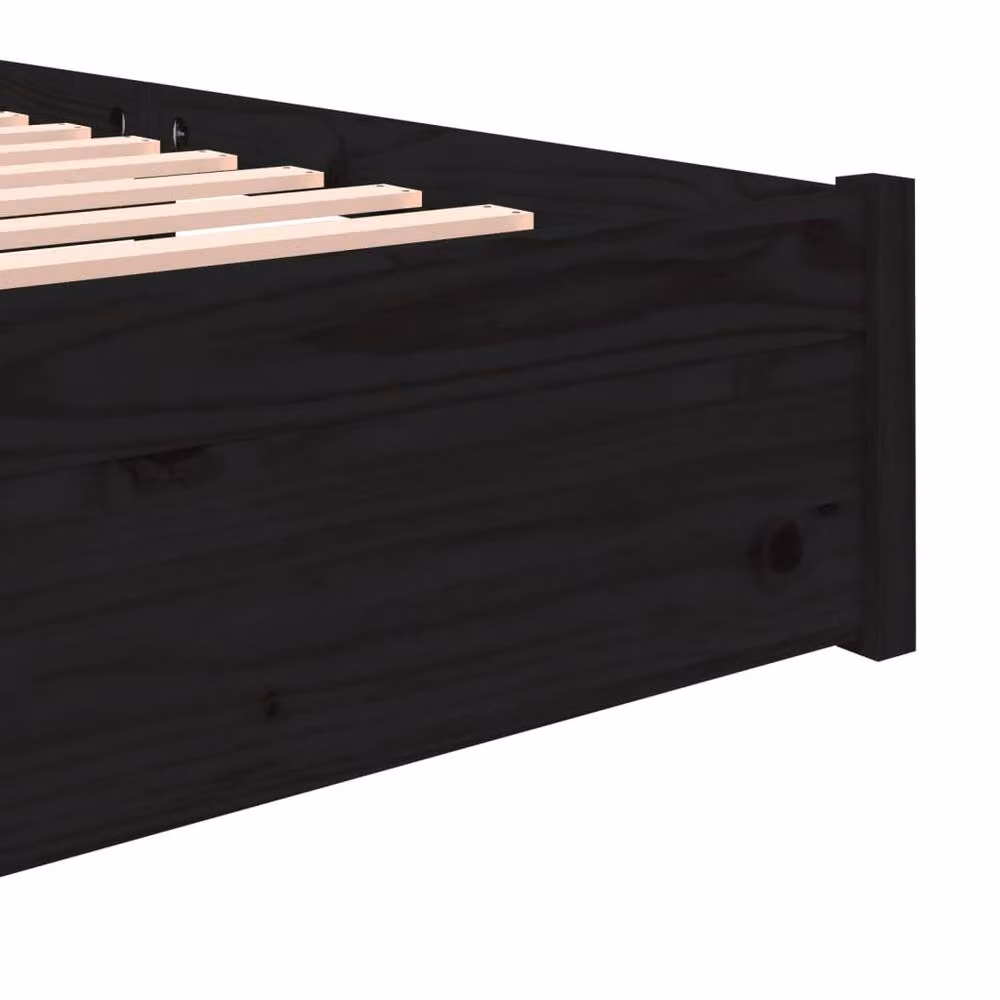 Berkfield Home Small Double Bed Frame in Black Solid Pine Wood, W: 120 cm x L: 190 cm – 4