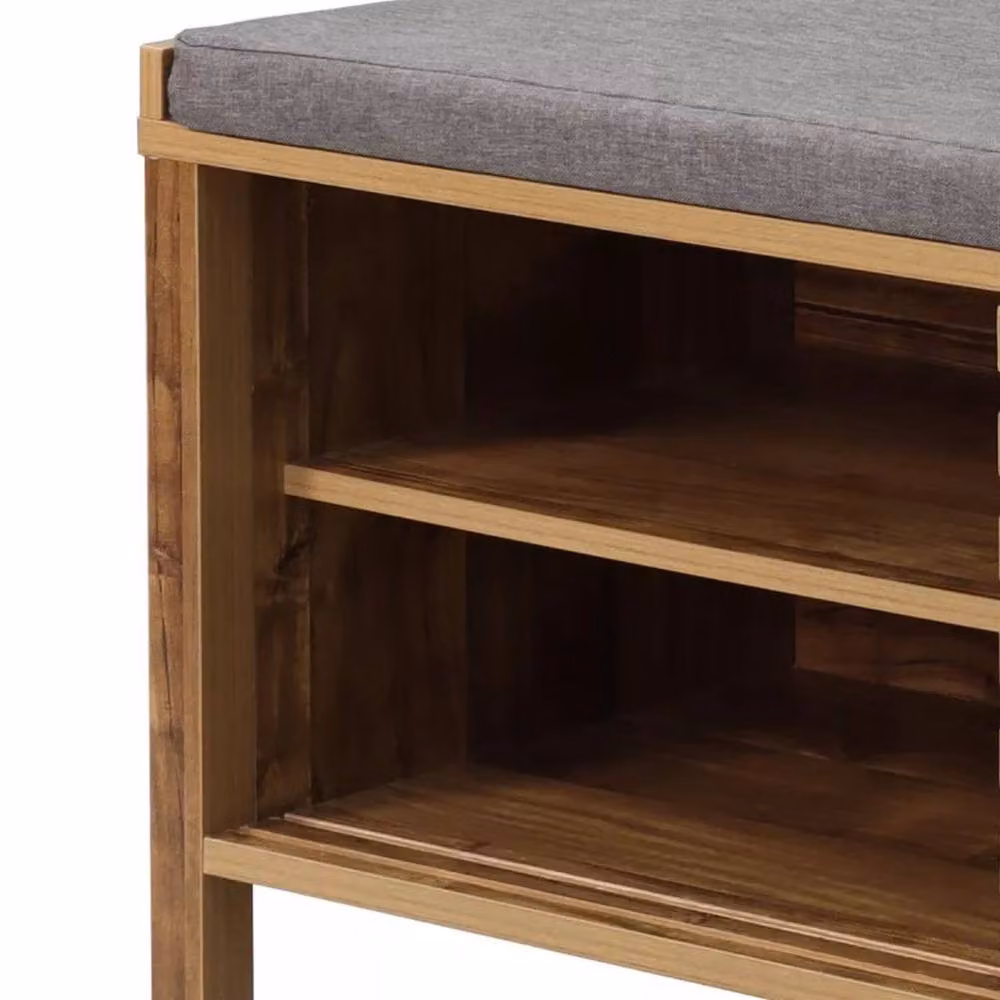 CALICOSY LIAM Shoe Bench with 2 Sliding Doors and Openwork Slats, Brown, W: 112 cm, D: 43.5 cm, H: 51 cm – 5