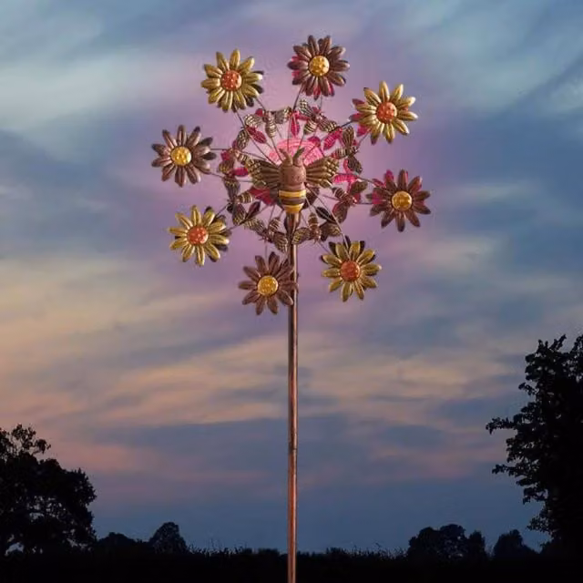 Marco Paul Flowerbee Solar Wind Spinner, Multicolour Metal Floral Design, Height: 130 cm – 1
