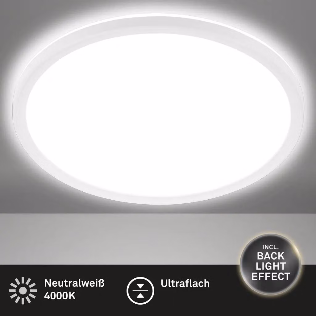 Briloner Leuchten Round LED Ceiling Panel with Backlighting Effect, White, Ø 42 cm, 22 W, 3000 lm, 4000 K – 2