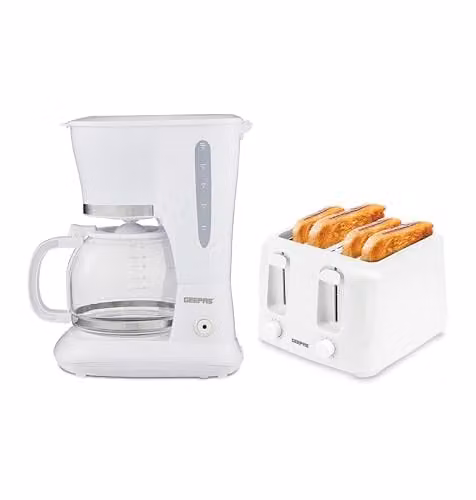 Geepas 1.5L Filter Coffee Machine and 4 Slice Toaster Combo Set in White – 3