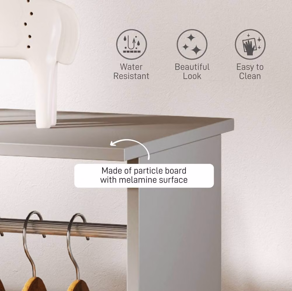 STILVORA Open Wardrobe with Shelves and Wheels, Grey, H: 128.0 cm, W: 120.0 cm – 3
