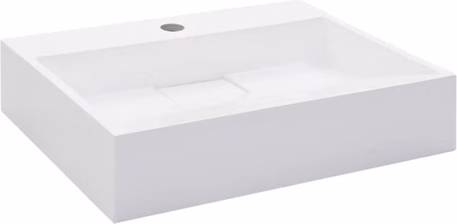 Berkfield Home White Mineral Cast Rectangular Wall Hung Wash Basin W: 50 cm, D: 38 cm, H: 13 cm