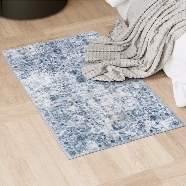 Tectake Amara Vintage Rectangular Rug in Blue, Machine Washable and Non-Slip, Width: 110 cm