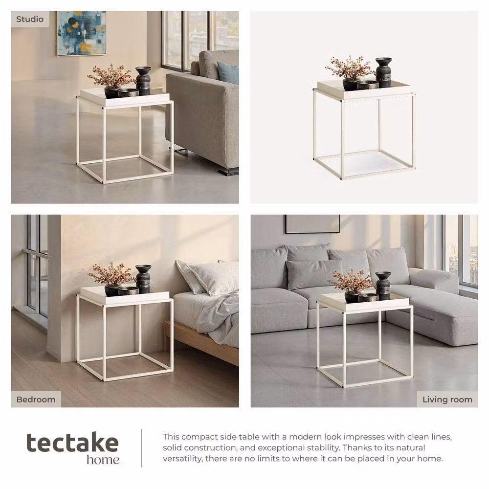 tectake Cambridge Bedside Table with Tray-Shaped Shelf in Cream, W/D/H: 40 x 40 x 44 cm – 3