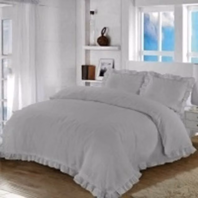 Homes-Linen Santiago Frilled Edge Polycotton Duvet Cover Set in Silver, Super King (200 x 200 cm)