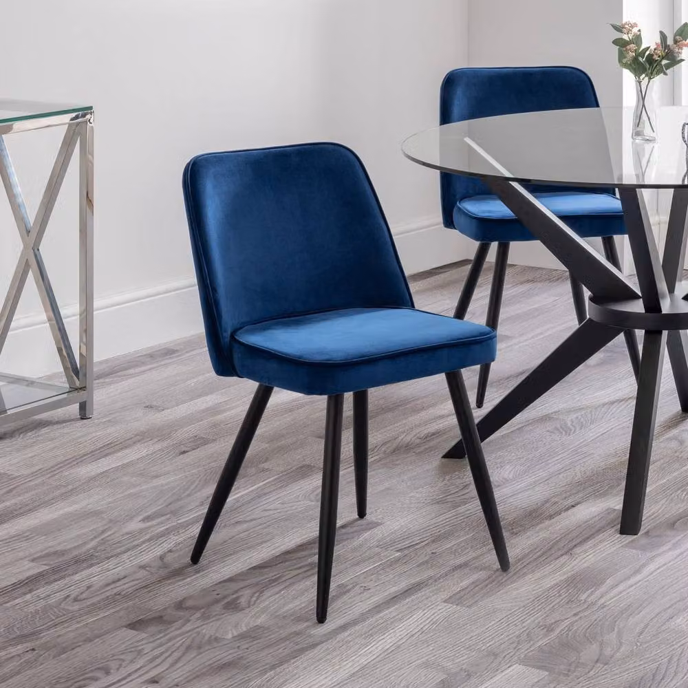 Cheshire Kingsley Set of 2 Modern Blue Velvet Upholstered Dining Chairs – 3