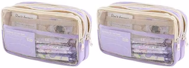 Jaoyeh Trading Ltd 2-Piece Large Capacity Three-Layer Transparent Pencil Case in Purple