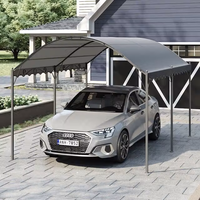 Breeins Curved Metal Frame Outdoor Carport Canopy with Polyester Cover in Grey
