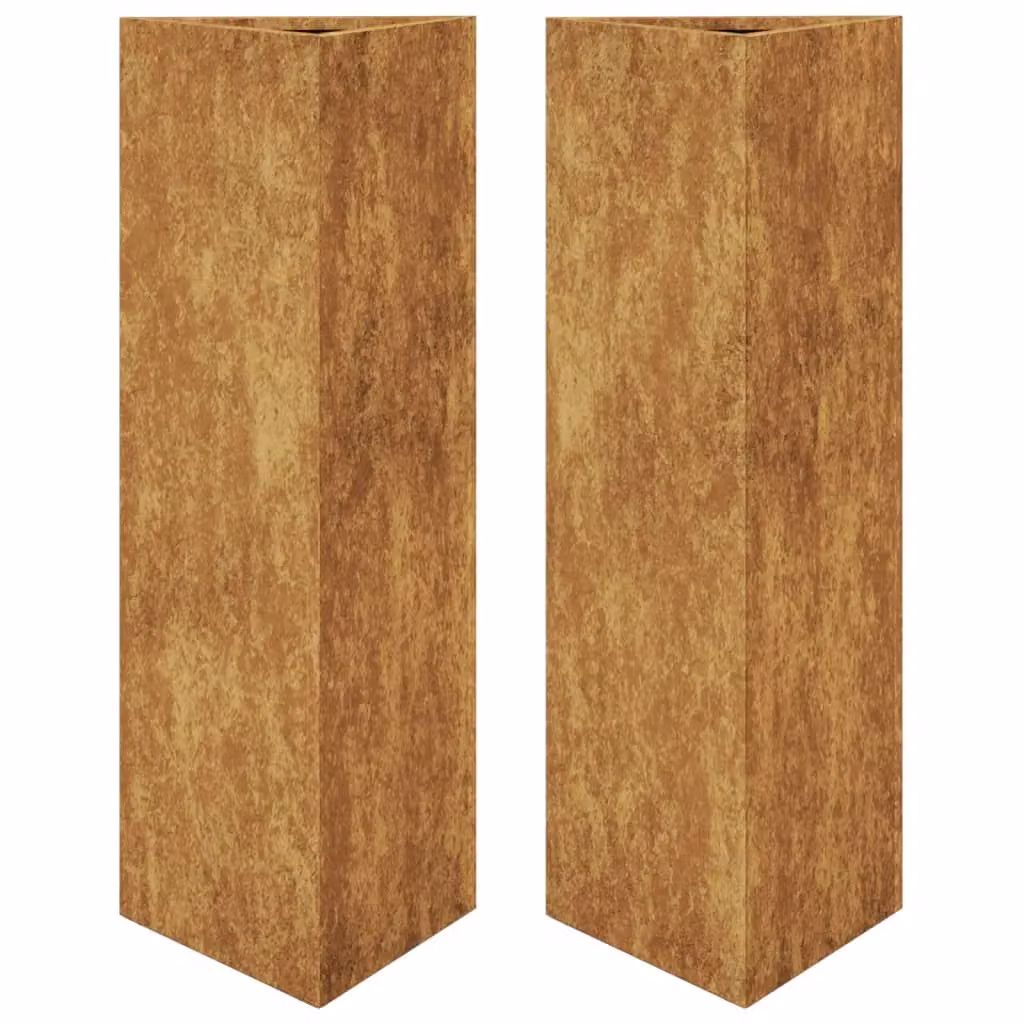 Berkfield Home Garden Triangular Corten Steel Planters, 2 Pack, Brown, W: 30 cm, D: 26 cm, H: 75 cm – 2