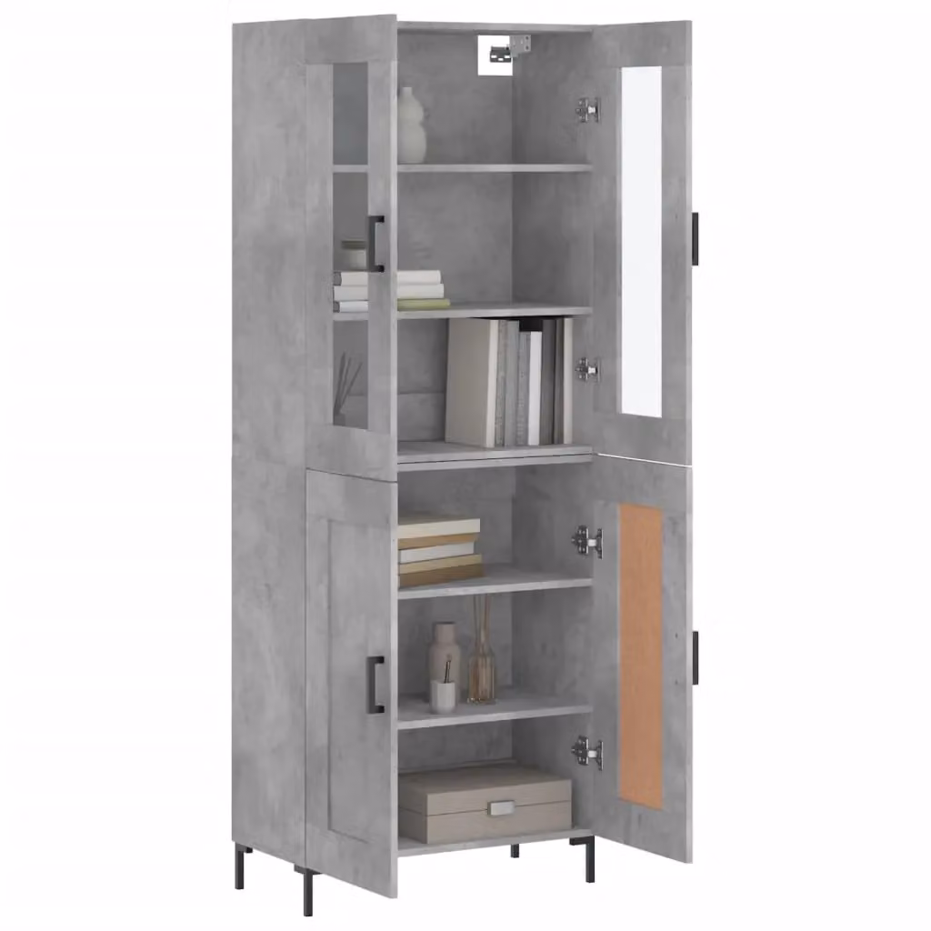 Berkfield Home Modern Highboard in Concrete Grey with Glass Doors, W/D/H: 69.5 x 34 x 180 cm – 2